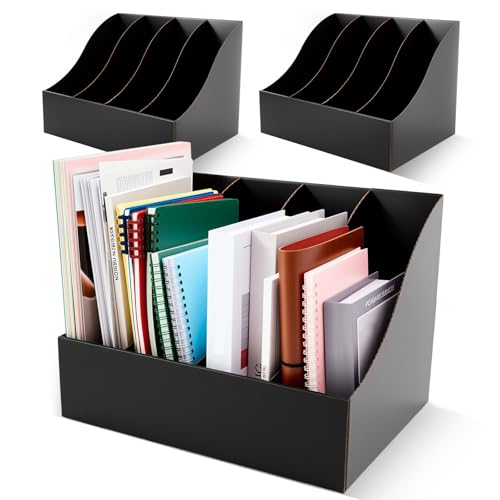 3 Pack Cardboard Magazine File Holders 12 Grids Vertical Book Bins 10.6'' x 10.2'' x 14'' Magazine Document Storage Box for Desk Shelves Home Office Classroom Library Use (Black) - color: Black
