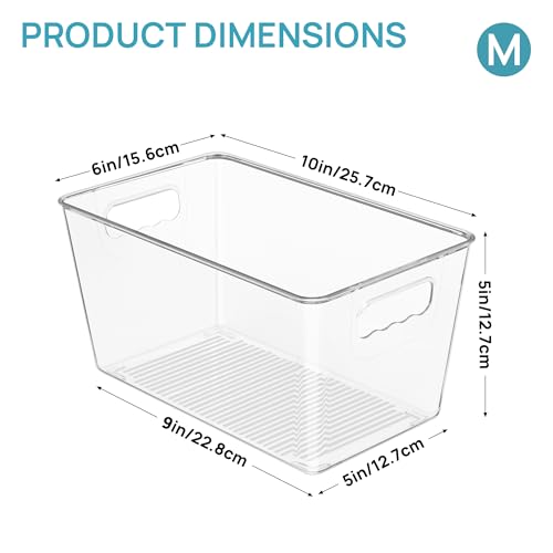 Vtopmart 6 Pack Clear Storage Bins, Pantry Cabinet Organizer Bins with Handle for Pantry Organizer and Storage, Plastic Bins for Fridge, Cabinet, Kitchen, Countertops, Cupboard, Freezer, Medium - size: M(10”L x 6”W x 5”H)