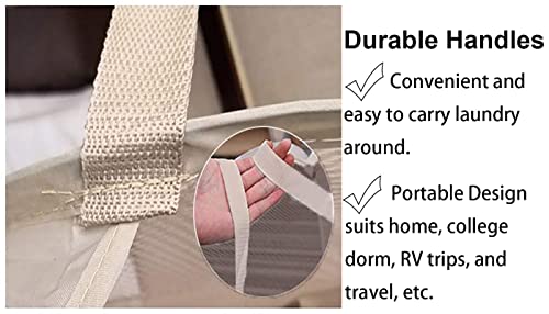 Larpur Popup Mesh Laundry Basket, Collapsible and Portable Clothes Washing Laundry Hamper with Reinforced Carry Handle (Beige) - color: Beige