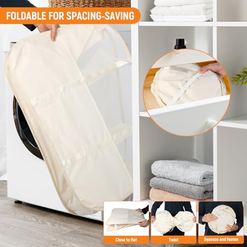 Collapsible Laundry Baskets with 3 Compartment, 150L Tear-proof Pop Up Hamper, Foldable Laundry Basket with Tote Handles, Dirty Clothes Hamper for Laundry, Bedroom, Bathroom, Dorm Beige - style: 3 Compartments- Beige