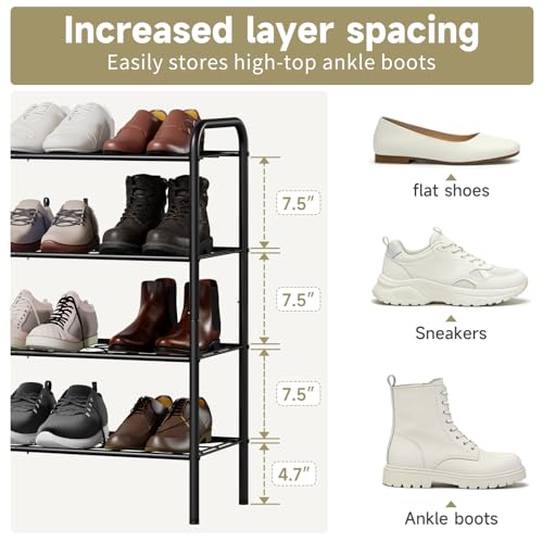Shoe Rack,Long Shoe Organizer for Closet,Wide Shoe Storage for Entryway,4 Tier Sturdy Metal Free Standing Shoe Shelf - size: 4-tier-long