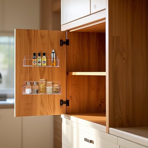 Acrylic Spice Rack Wall Mount-9 Inch, Clear Spice Shelf Storage Holder, 4 Pack Hanging Seasoning Rack Organizer for Cabinet Door, Cupboard or Wall Kitchen (Adhesive or Screw) - size: 9"- 4 Pack