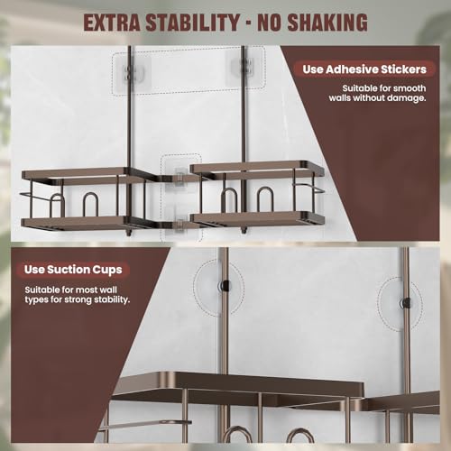 REINHARDT Adjustable Shower Caddy Hanging Rustproof Shower Caddy for Handheld Showerheads, Shower Organizer with Hooks Soap Holder, Anti-Swing Shower Rack Bathroom Accessories, Bronze - color: Bronze