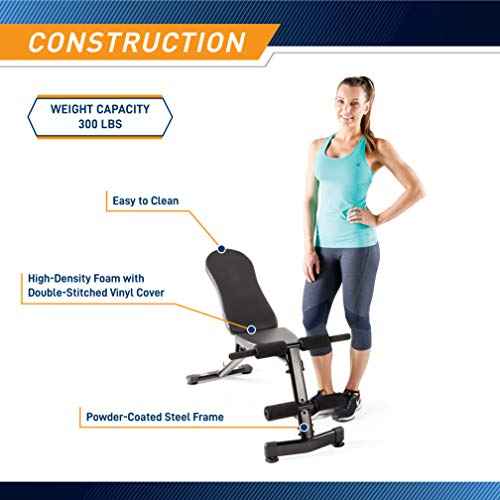 Marcy Multi-Purpose Adjustable Workout Utility Weight Bench for Full Body Upright, Incline, Decline, and Flat Exercise SB-228 , 42.00 x 26.00 x 48.00 inches, Black