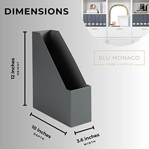 BLU MONACO | Set of 6 Foldable Grey Magazine File Holders with Gold Label Holders | Vertical File Organizer Boxes for Desk, Bookshelf & Home Office Storage - color: Grey
