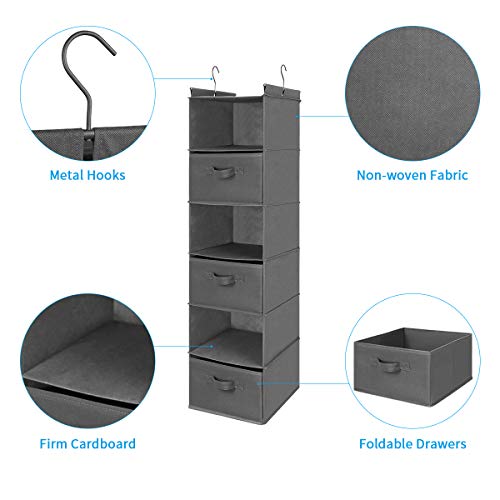 MAX Houser 6 Tier Shelf Hanging Closet Organizer, Closet Hanging Shelf with 2 Sturdy Hooks for Storage, Foldable (Grey-D3) - color: Grey-d3