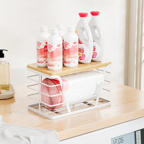 TIDIIABODE Small Grocery Bag Holder, Trash Bag Dispenser with Removable Bamboo Top, No Drill,White - color: 1-Pack-S-White