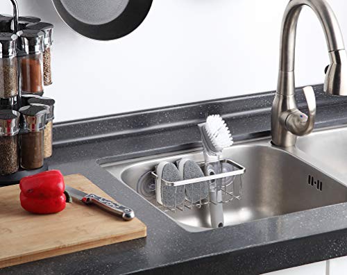 SunnyPoint NeverRust Deluxe Kitchen & Bathroom Sink Sponge Holder Organizer with Adhesive Mount - Additional Suction Cup Included – Sponge & Brush NOT Included – 7.4 x 3.3 x 2.75 Inch - color: Brush