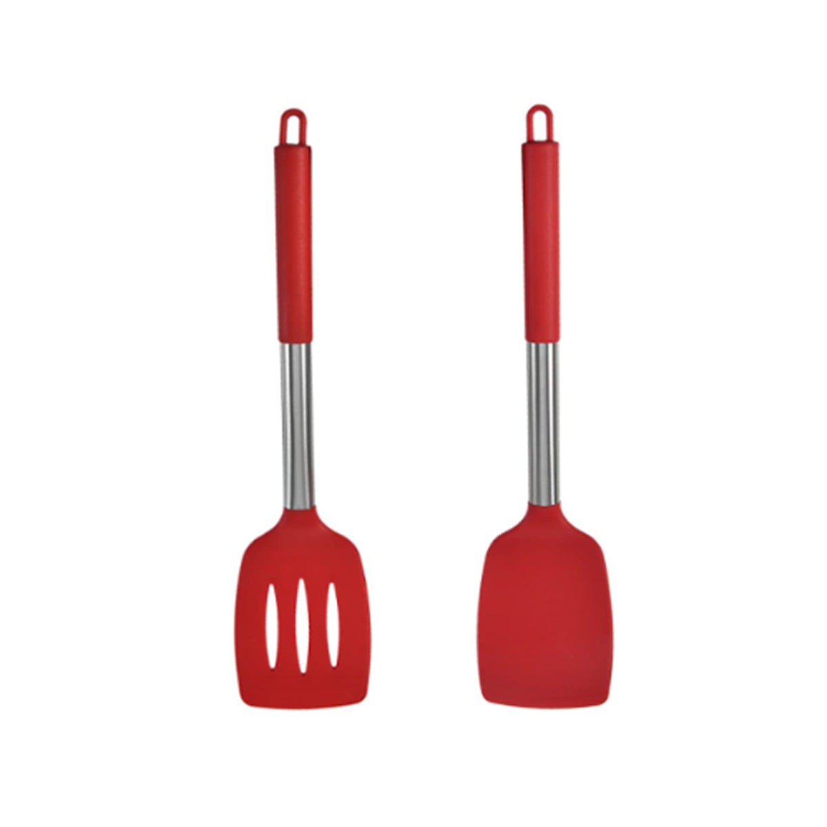 HOIRIX 2Pack Small Silicone Turner High Heat Resistant Slotted Spatula for Fish, Eggs, Pancakes and More (12 IN, Green)