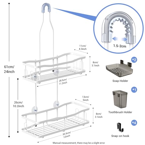 Aitatty Hanging Shower Caddy Bathroom Organizer: Rustproof Shower Shelf Racks Over Shower Head - No Drilling Inside Bath Shower Rack Shelves Over Showerhead for Shampoo with Soap Holder White - color: White
