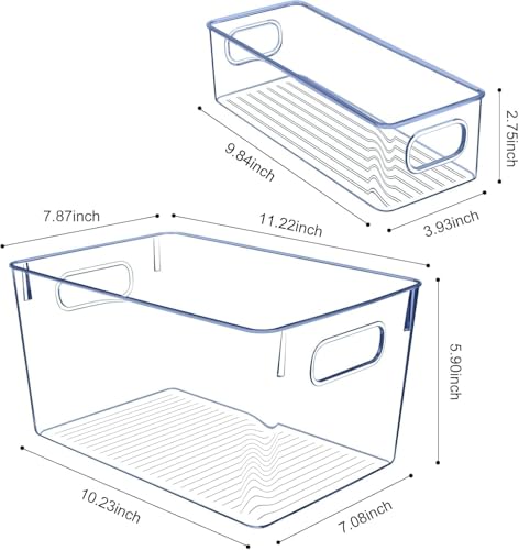 Set of 8 pantry organizers and storage, Clear Plastic Storage Bins for Kitchen Organization, Freezer Storage, Home Edit Containers - size: 4Small+4Large