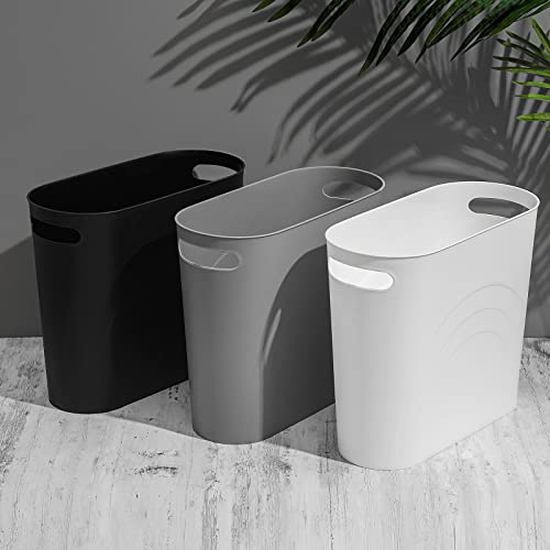 rejomiik Small Trash Can, 3.5 Gallon Slim Garbage Can Plastic Waste Basket with Handles Container Bin for Narrow Spaces Bathroom, Bedroom, Kitchen, Office at Home, 2 Pack White - color: White, size: 2 pack