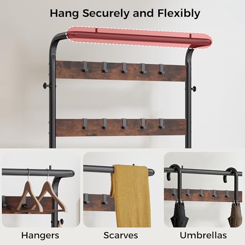 DUMOS Hall Tree with Shoe Bench and Coat Rack, Entryway Bench with Shoe Storage and Hooks, 4-in-1 Coat and Shoe Rack for Entryway, Mudroom Storage Organizer with Shelves, Rustic Brown