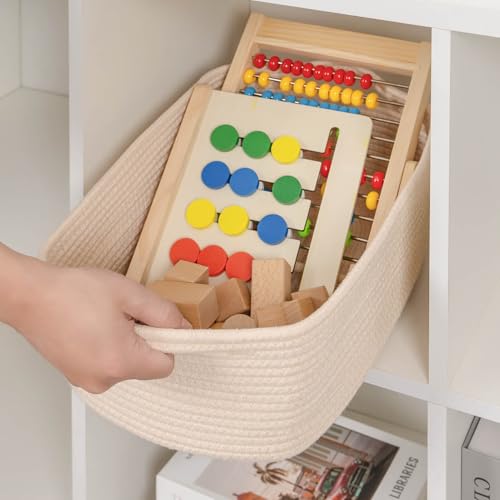 CubesLand Rectangular Cotton Rope Basket, 14x10x5 Inches, Beige, Nursery Storage Bin - color: Beige, size: 14''x10''x5''