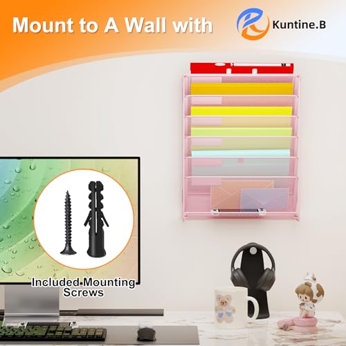 Kuntine.B Wall File Organizer (Pink, 7 Tier) - color: Pink, size: 7 Tier
