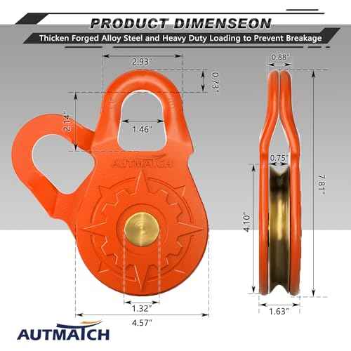 AUTMATCH Winch Snatch Block 18 Ton - Winch Pulley (79,366 Lbs) Break Strength, Heavy Duty Off Road Recovery Towing Pulley Blocks for Synthetic Rope or Steel Cable, Truck, UTV, ATV, Orange