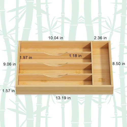 Youpehom Bamboo Utensil Organizer for Kitchen Drawers, Utensil Tray and Cutlery Silverware Holder,Wood Drawer Dividers with 5 Slots，2 pack - size: 5 Slots-2 Pack
