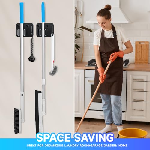 JAMEND CLXP 2-Pack Broom Holder with Heavy Duty Hooks, Upgraded Stainless Steel Mop Hanger. Wall Mount Utility Tool Rack for Kitchen Garden Laundry Garage. Matte Black. - color: 2PCS-Matte Black+Hook