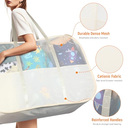 Collapsible Laundry Baskets with 3 Compartment, 150L Tear-proof Pop Up Hamper, Foldable Laundry Basket with Tote Handles, Dirty Clothes Hamper for Laundry, Bedroom, Bathroom, Dorm Beige - style: 3 Compartments- Beige