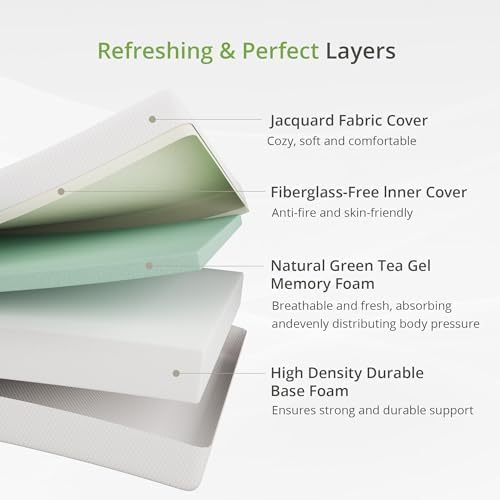 EGOHOME Twin Size Memory Foam Mattress, 10 Inch Bed Mattress in A Box with Cooling Green Tea Gel, Relieve Pressure with Medium Support, CertiPUR-US Certified, 75''L x 38''W, White