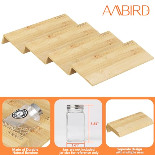 AMBIRD Bamboo Spice Drawer Organizer with Non-slip Mat,4 Tier Jar Spice Rack Tray 9.5'',Seasoning Organizer for Kitchen,Cabinet,Drawers,Countertop - size: 4 Pcs x 9.5'' W, style: Natural