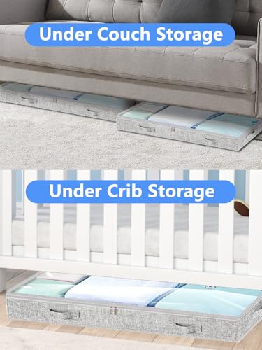 Low Profile Under Bed Storage, 3-Inch High Foldable Underbed Storage Bins with Lid & Zipper, No Structure, Super Slim Clothes Organizer for Crib Dorm Couch Low Bed, 6-Pack, Clear Top - size: 6 Pcs