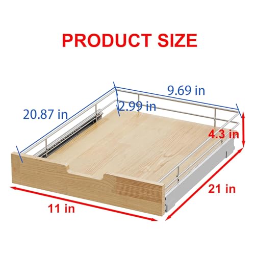 Sikarou Pull Out Cabinet Organizer,Heavy-Duty Slide Out Shelf, Wood And Wire Basket, Pull Out Drawer for for Kitchen Under Sink Space, Pantry, Bathroom (11 * 21 WM) - size: 1-TIE 11*21 WM