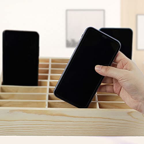 36-Grid Wooden Cell Phone Holder Desktop Organizer Storage Box for Classroom Office (36-Grid) - size: Natural 36-Grid
