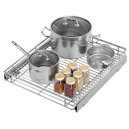 ZOINLIY Pull Out Cabinet Organizer, Versatile Slide Out Kitchen Organizers and Storage,Heavy Duty Drawer Cupboard Storage Basket, Smooth Sliding, Chrome Finish,17.8" W x 21" D - size: 17.8”W x 21”D (Outside Dimensions)