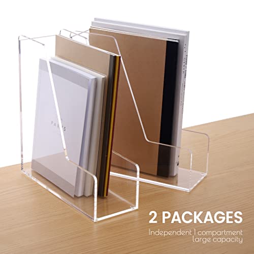 HeZone Magazine Holder, Clear Acrylic Desk Organizers, File Organizer for Desk, Magazine Rack- Desktop Book Storage -Independent Vertical 1 Space-2 Pack - style: 2PC-A4