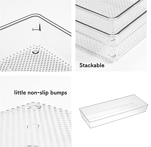 4Pack Large Size Clear Plastic Desk Drawer Dividers Drawer Organizer Wide Tray for Makeup,Kitchen Utensils,Silverware,Jewelries and Gadgets 15’’x6’’ - size: 4P-15x6x2''