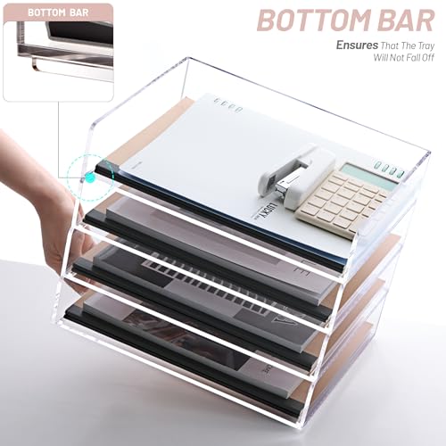 SANRUI Acrylic Stackable Letter Tray Clear Desk Paper Organizer 4-Tier Desk File Organizer Paper Sorter Holder Document Shelf Tray for Letter/A4,4-Pack - style: A4 Horizontal File Trays 4 Tier