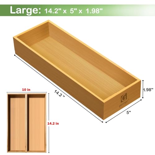 guiogc Bamboo Drawer Silverware Organizer, Silverware Tray, Flatware Organizer, Bamboo Storage Box Suitable for Office, Bathroom and other objects storage (14.2"x5"x2"-Set of 2) - size: 14.2" x 5" x 2"