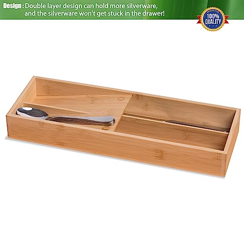 guiogc Bamboo Silverware Drawer Organizer, Kitchen Small Silverware Organizer, Utensil Tray Holder, Cutlery Tray for Spoons, Forks, Knives, Suitable for a family of 2-4 - size: Small-02