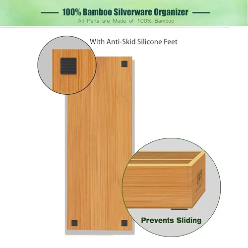 guiogc Bamboo Silverware Drawer Organizer, Kitchen Small Silverware Organizer, Utensil Tray Holder, Cutlery Tray for Spoons, Forks, Knives, Suitable for a family of 2-4 - size: Small-02