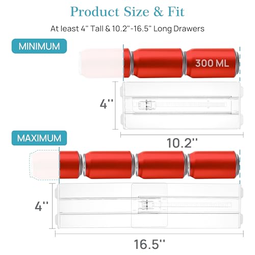 Vtopmart 8 Pack Drawer Dividers for Clothes, 4" High 10.2"-16.5" Adjustable Expandable Dresser Drawer Organizer, Clear Plastic Separators for Dresser, Baby Clothing, Underwear, Cosmetic, Toiletries - size: 4" H,10.2-16.5" L