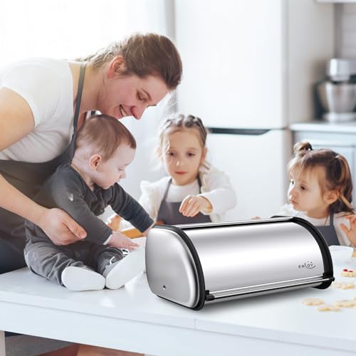 ENLOY Bread Box for Kitchen Counter, Stainless Steel Roll Top Bread Bin, Sliver Bread Storage Holder with Lid, Large Capacity Bread Keeper, 17 x 11 x 7 Inches - color: silver