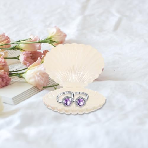 SAFIGLE Pearlescent Shell Jewelry Tray and Key Box Compact Clam Organizer for Rings Earrings Necklaces Decorative Desktop Storage for Entryway and Home