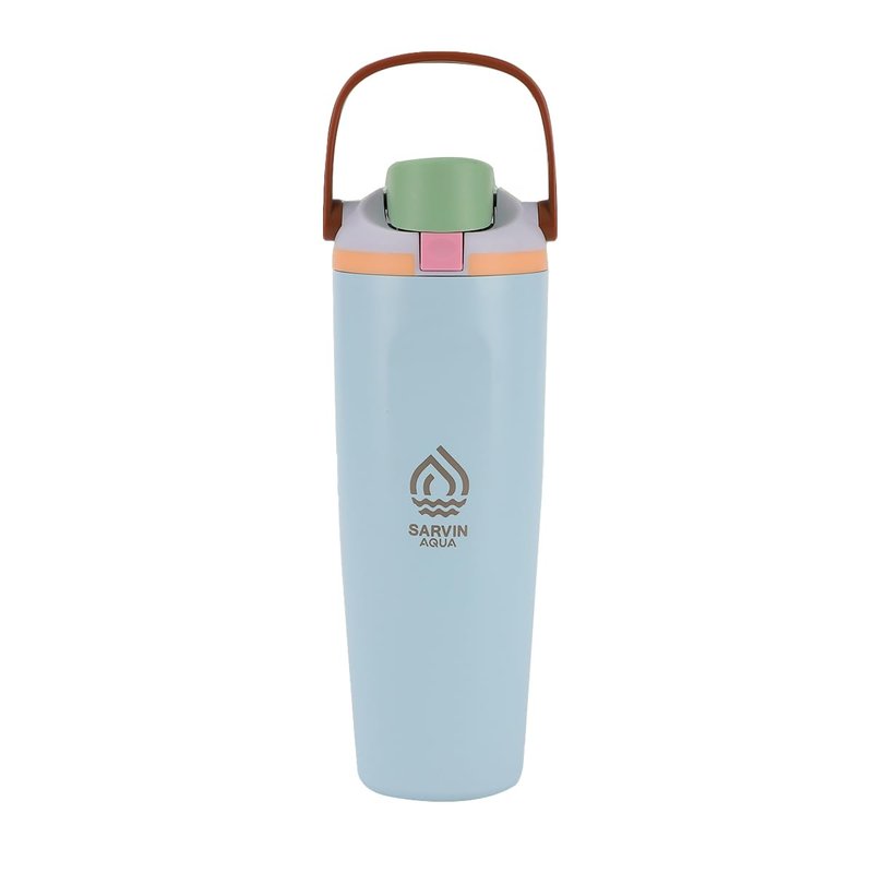 Sarvin Aqua DualSip 30oz Insulated Stainless Steel Water Bottle with Two-Way Spout, Built-In Straw and Carry Handle – Made for Travel, School, and Sports – BPA-Free, Leak-Proof. (Light Blue)