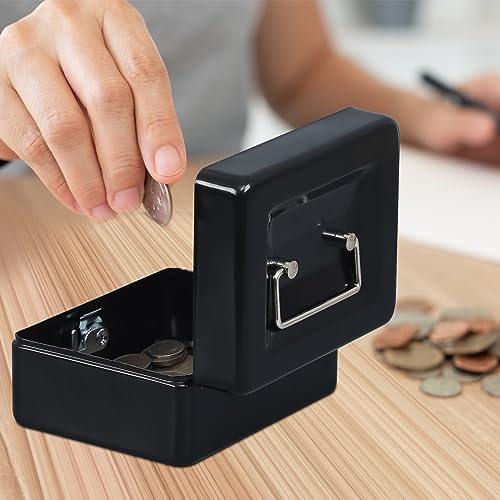 KYODOLED Cash Box with Key,Small Safe Lock Box with Portable Handle,Cash Drawer,5.91"x 4.72"x 3.15" Black Small - color: Black, size: Small