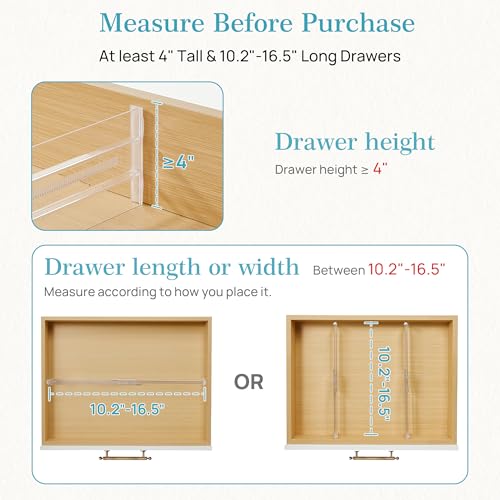Vtopmart 8 Pack Drawer Dividers for Clothes, 4" High 10.2"-16.5" Adjustable Expandable Dresser Drawer Organizer, Clear Plastic Separators for Dresser, Baby Clothing, Underwear, Cosmetic, Toiletries - size: 4" H,10.2-16.5" L