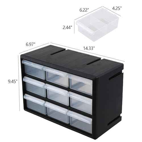 Small Parts Drawer Cabinet, 9 Drawer Desktop Storage Cabinet, Plastic Storage Drawers for Crafts Set of 1, Black