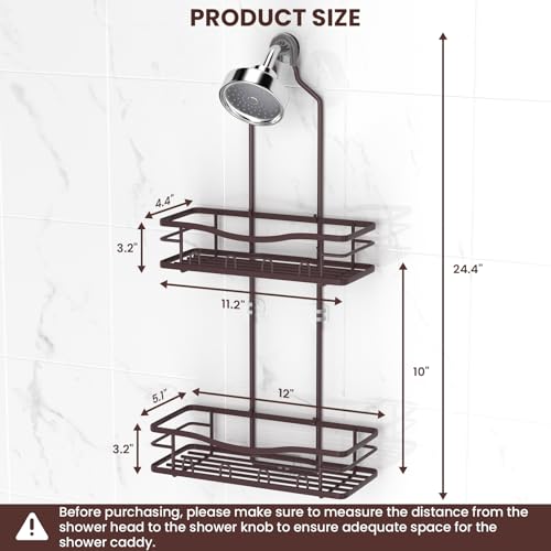REINHARDT Shower Caddy Hanging, Rustproof Shower Caddy Anti-Swing Shower Organizer No Drilling Showers Racks with Soap Holder Multi Hooks Bathroom Storage for Shampoo Sponge, Bronze - color: Bronze