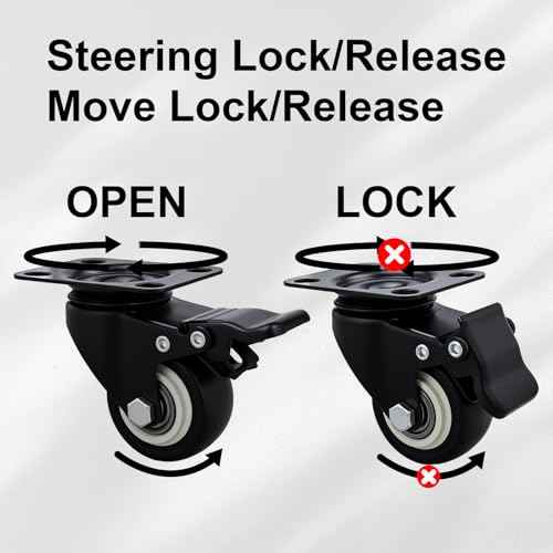 2 Inch Caster Wheels Set of 20 Heavy Duty Casters,with Brake,No Noise Locking Polyurethane (PU) Wheels, for Furniture and Workbench Load 800lbs