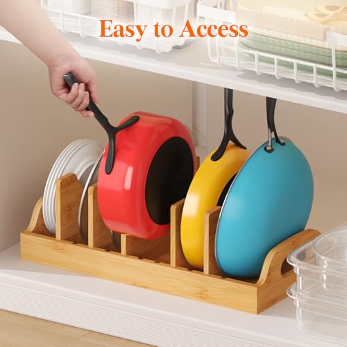 Lifewit Bamboo Pot Lid Organizers for Inside Cabinet, Pan Lid Holder with 6 adjustable Inserts & 7 Sections, Kitchen Pantry organizer and storage, Extra Large, 15.6" X 8.1"/40 x 21cm - size: Extra Large(15.6" x 8.1")