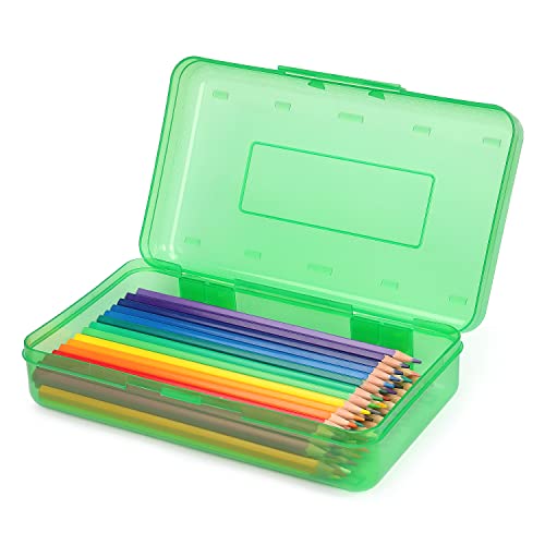 Tamaki 1 Pack Plastic Pencil Box Large Capacity Pencil Boxes Clear Boxes with Snap-tight Lid Stackable Design and Stylish Office Supplies Storage Organizer Box, Green - color: Green