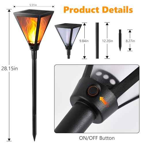 iBaycon 2 Pack 28" Solar Flame Torch Lights, Flickering Flame Garden Lights Outdoor Waterproof, Solar Pathway Light for Yard Lawn Path Landscape Decor