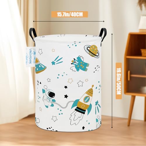 LANGYASHAN Storage Bin, Canvas Fabric Collapsible Organizer Basket for Laundry Hamper,Toy Bins,Gift Baskets, Bedroom, Clothes,Baby Nursery (Round space astronaut) - color: A Space astronaut
