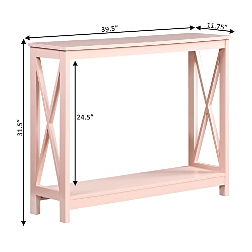 Convenience Concepts Oxford Console Table 39.5" - Sofa Table with Storage Shelf, Transitional Entryway Hall Table for Living Room and Bedroom, Display Foyer Table, Blush Pink - color: Blush Pink
