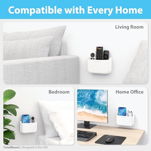 TotalMount Hole-Free Remote Holder – Eliminates Need to Drill Holes in Your Wall (Premium White Holder for 2 or 3 Remotes) - color: Standard White